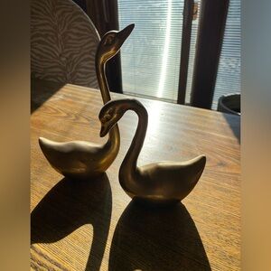 Vintage Brass Swan Figurines. Set of 2.
